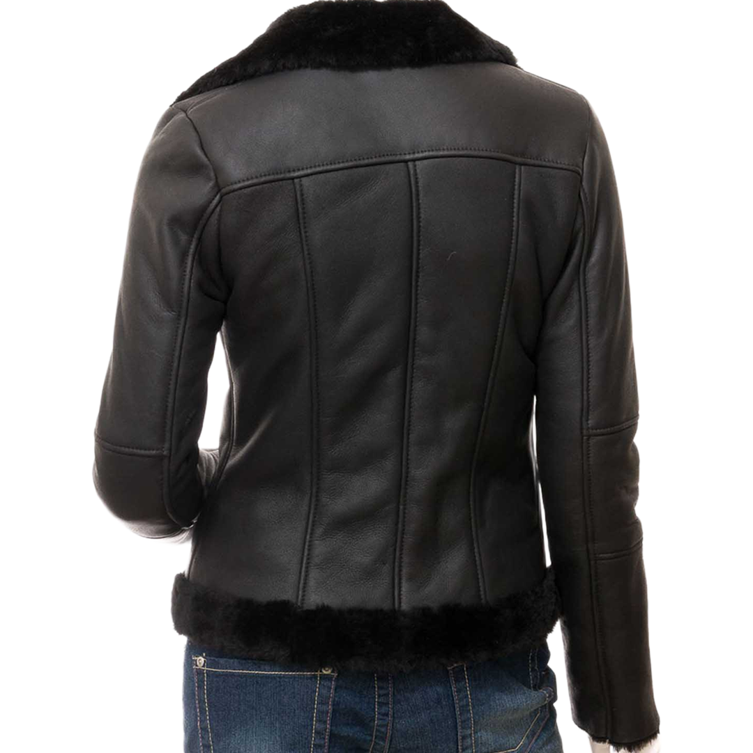 Women’s Black Shearling Biker Jacket