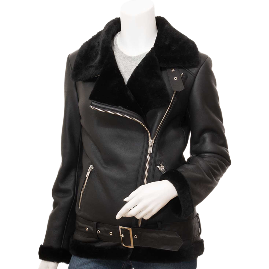 Women’s Black Shearling Biker Jacket