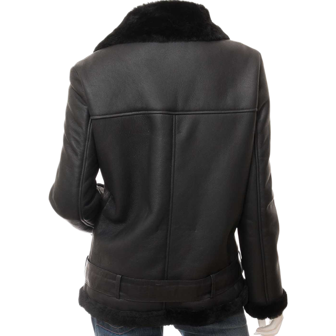 Women’s Black Shearling Biker Jacket