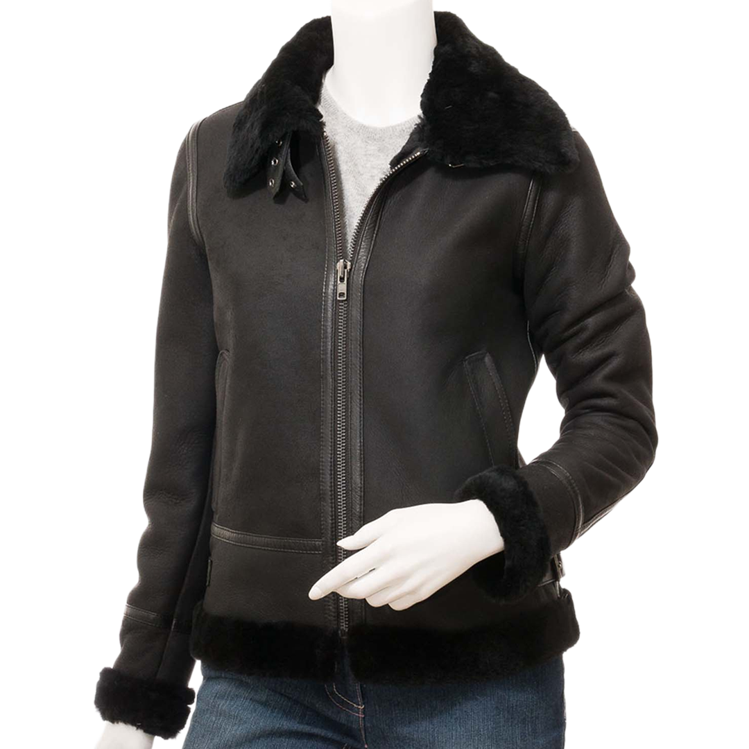 Women’s Black Shearling Bomber Jacket