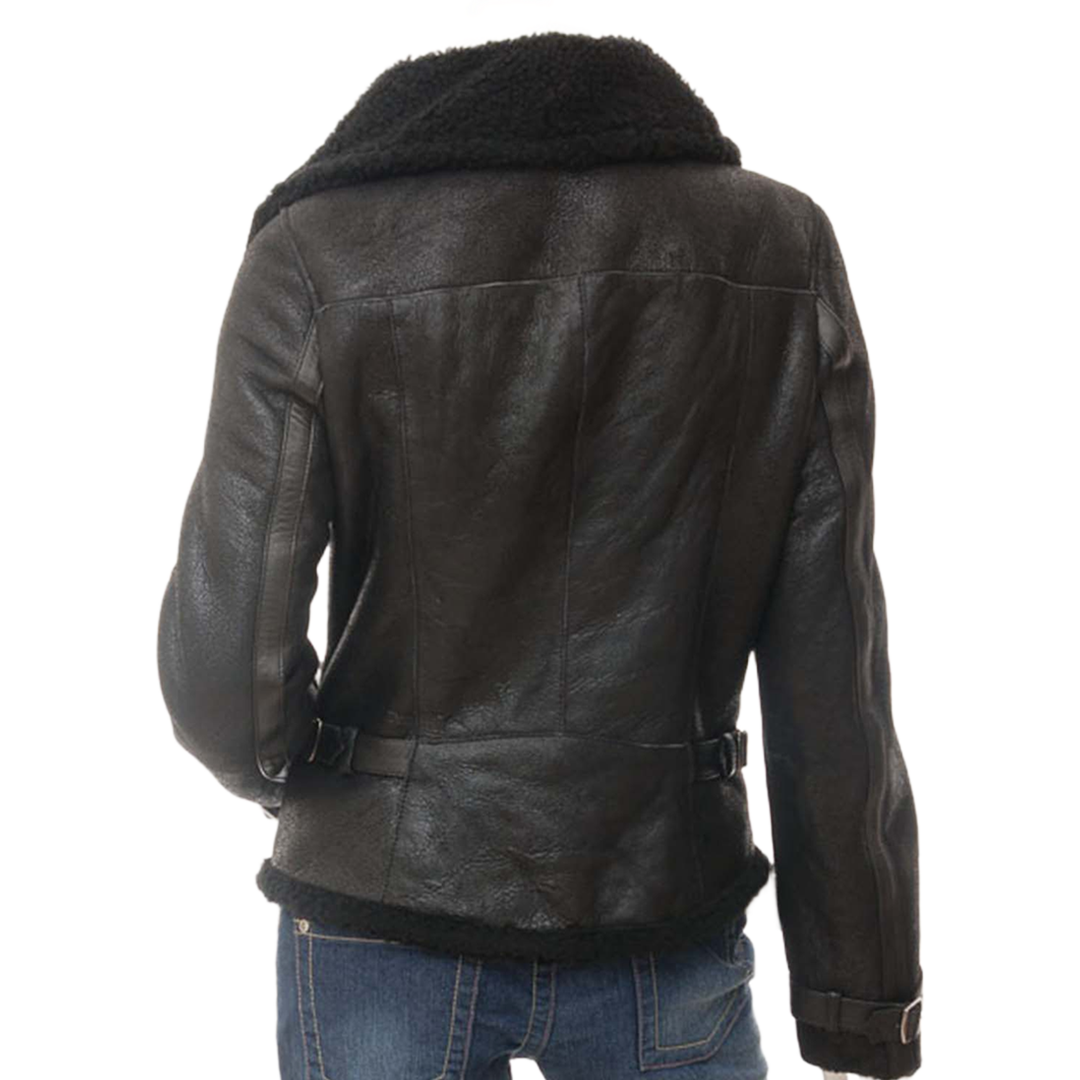 Women’s Bomber Sheepskin Leather Jacket In Black