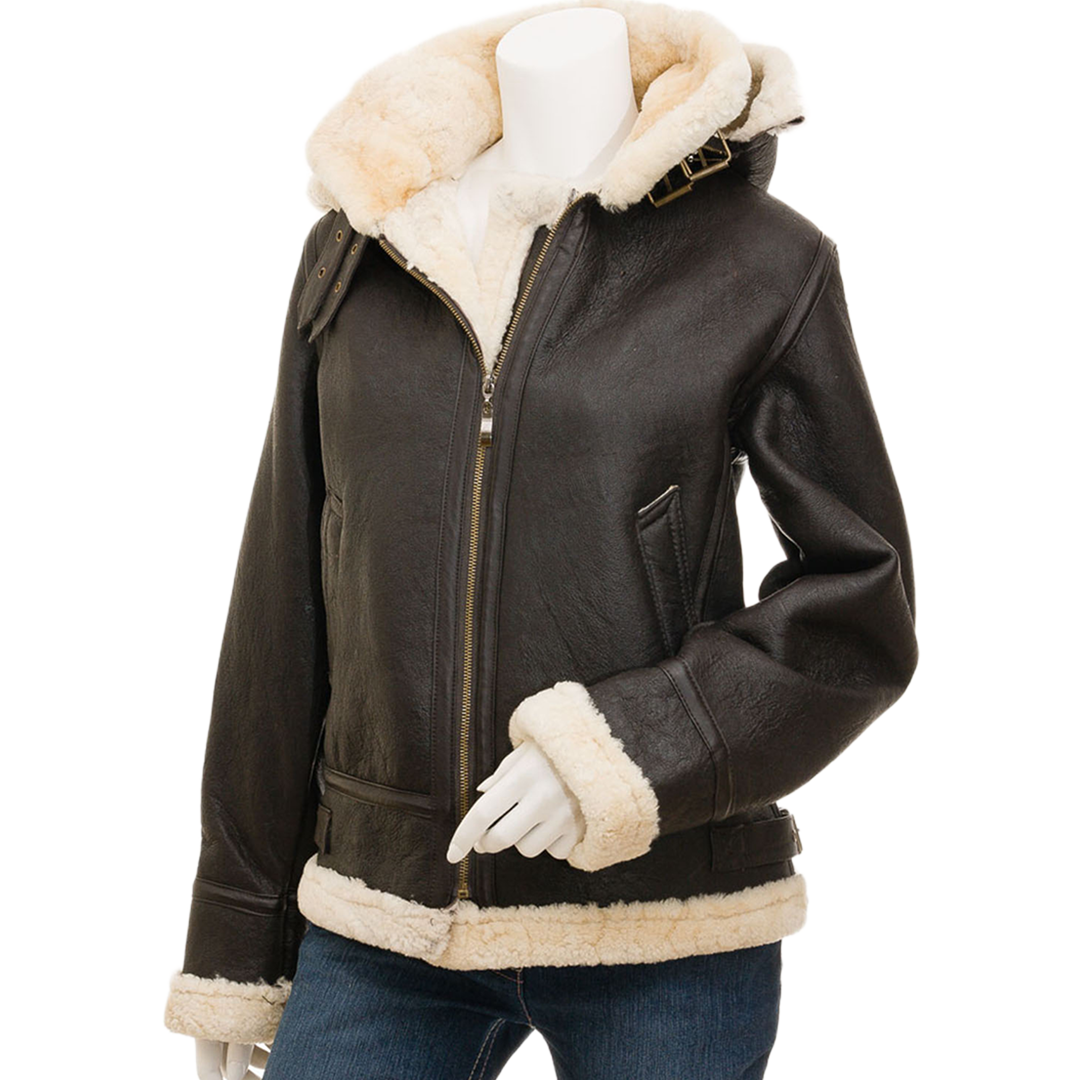 Women’s Brown Bomber Sheepskin Leather Jacket
