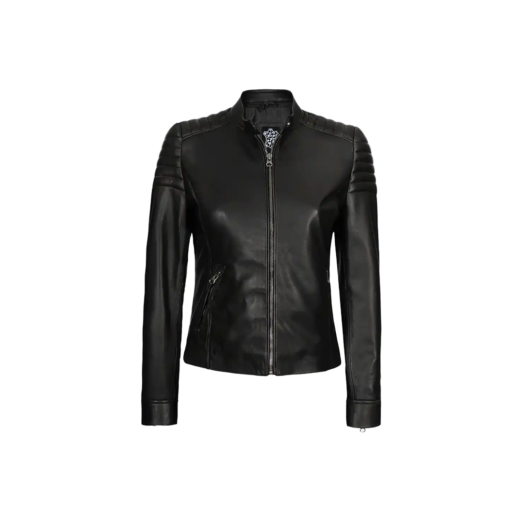 Women Cafe Racer Black Leather Jacket