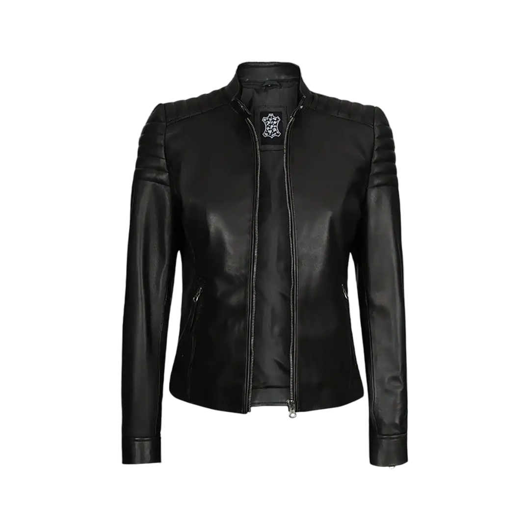 Women's Cafe Racer Black Leather Jacket