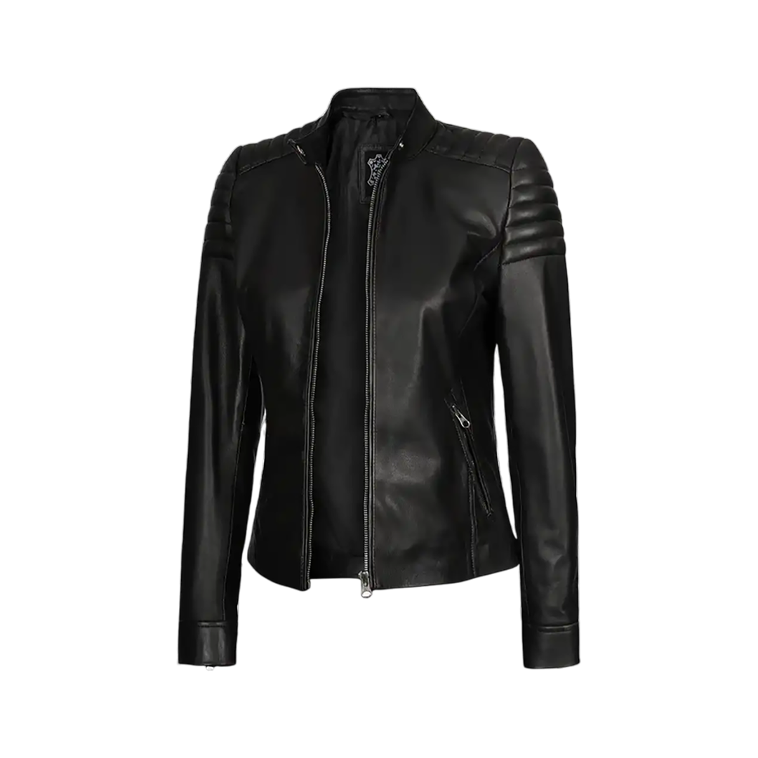 Women's Cafe Racer Black Leather Jacket