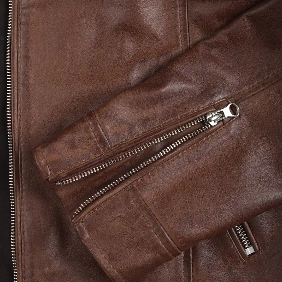 Women's Cognac Brown Cafe Racer Leather Jacket