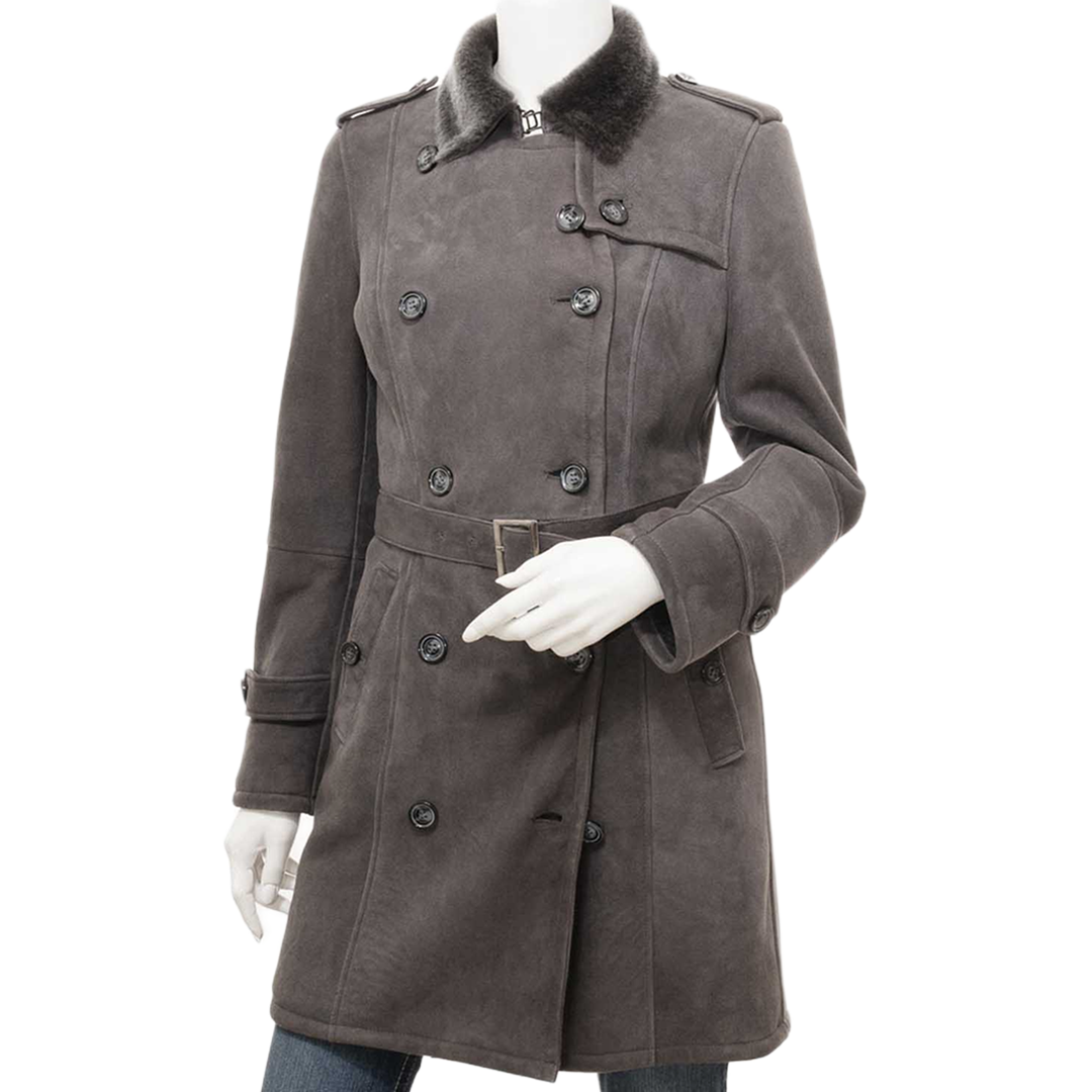 Women’s Grey Shearling Trench Coat