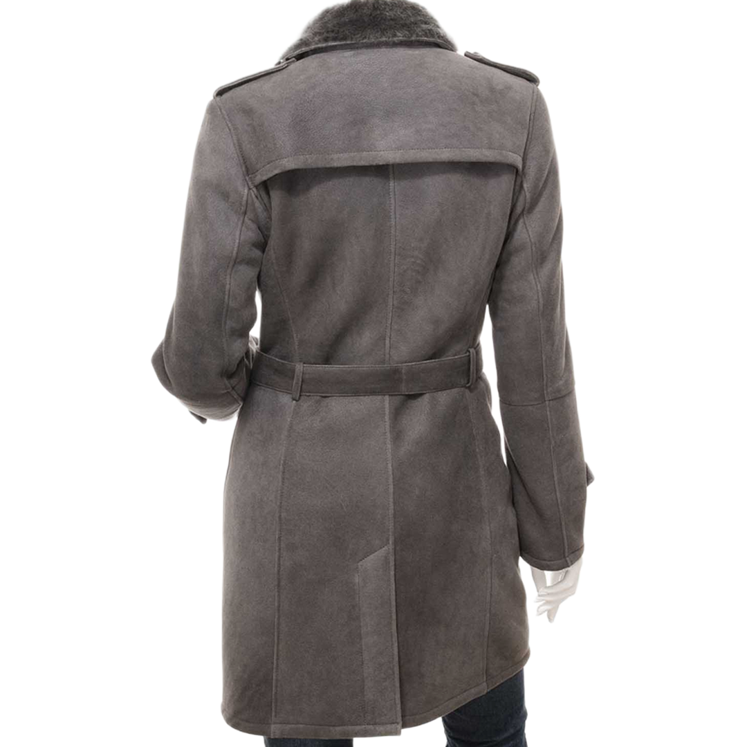 Women’s Grey Shearling Trench Coat