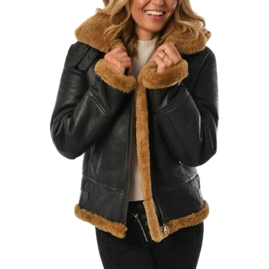 Women’s Hoodie RAF Aviator B3 Sheepskin Real Shearling Leather Bomber Jacket