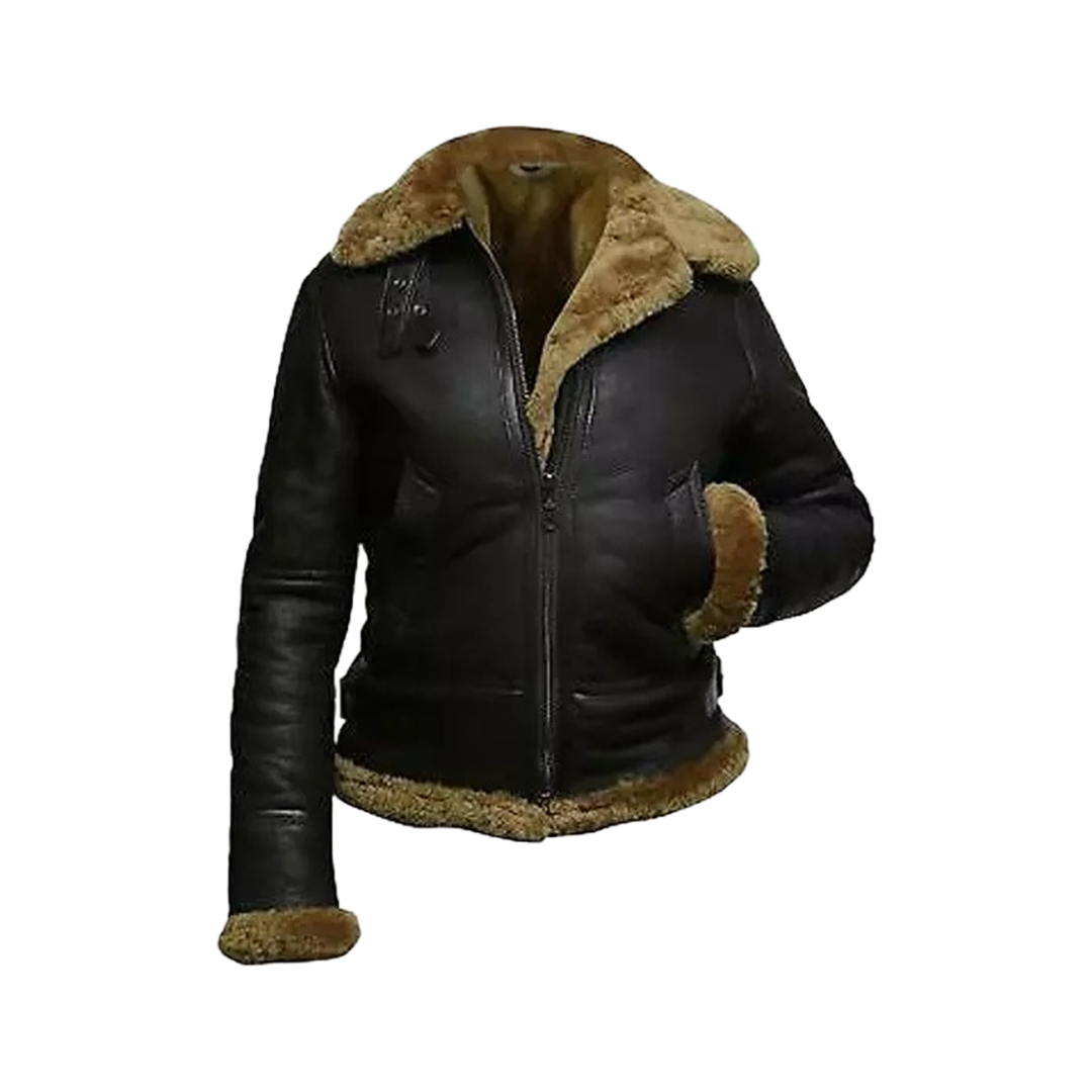 Women’s Hoodie RAF Aviator B3 Sheepskin Real Shearling Leather Bomber Jacket