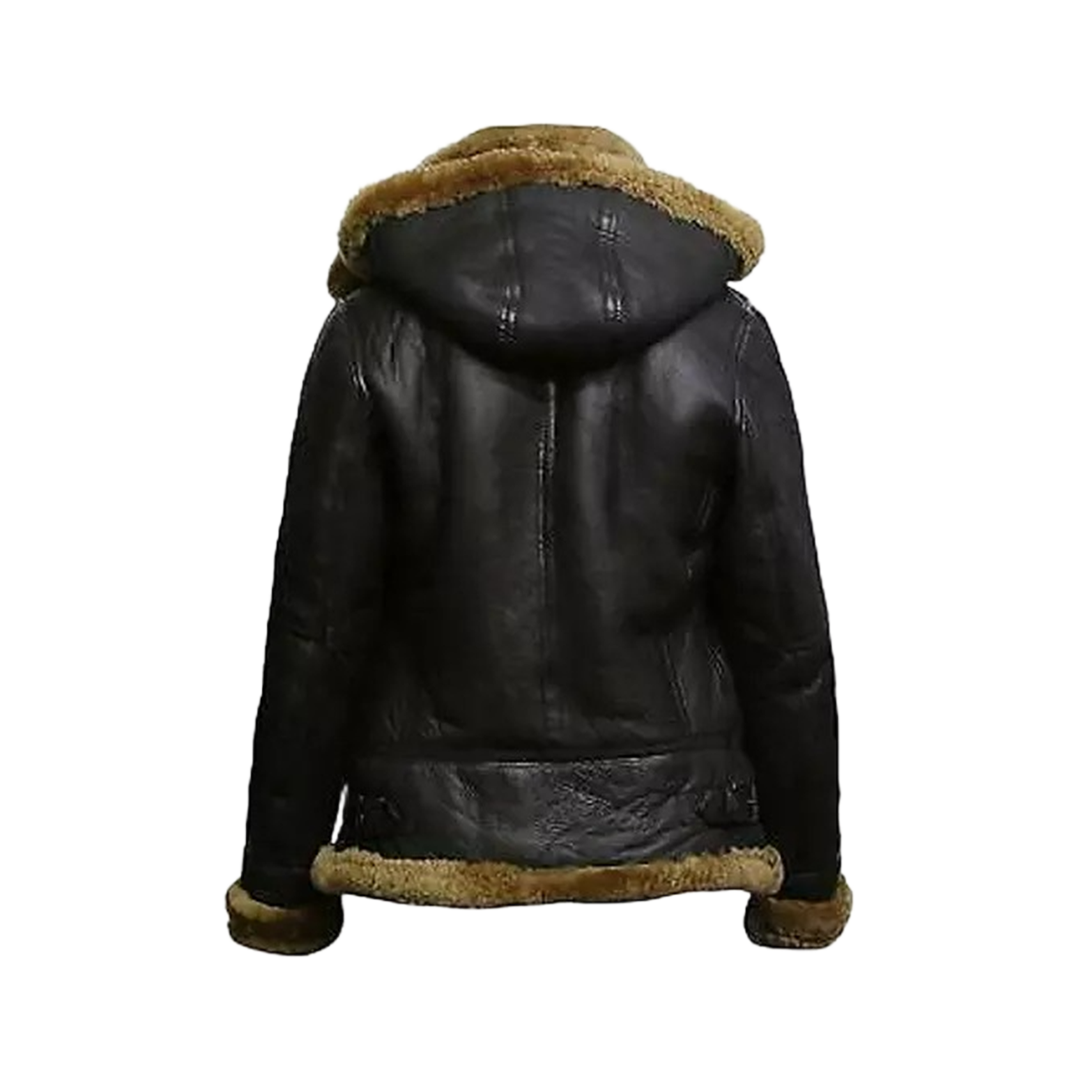 Women’s Hoodie RAF Aviator B3 Sheepskin Real Shearling Leather Bomber Jacket