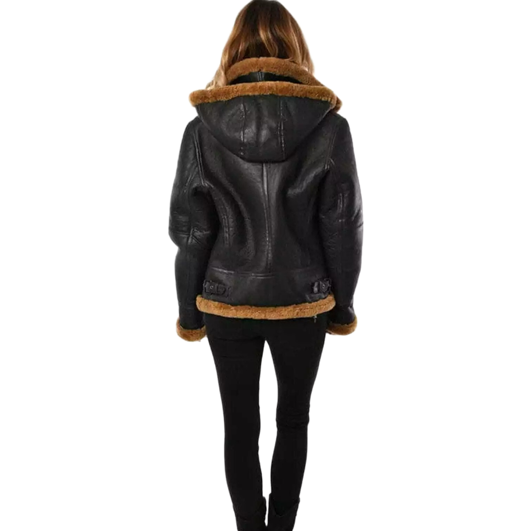 Women’s Hoodie RAF Aviator B3 Sheepskin Real Shearling Leather Bomber Jacket