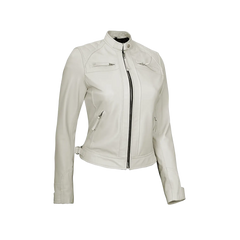 Women Off White Diamond Moto Style Real Leather Jacket