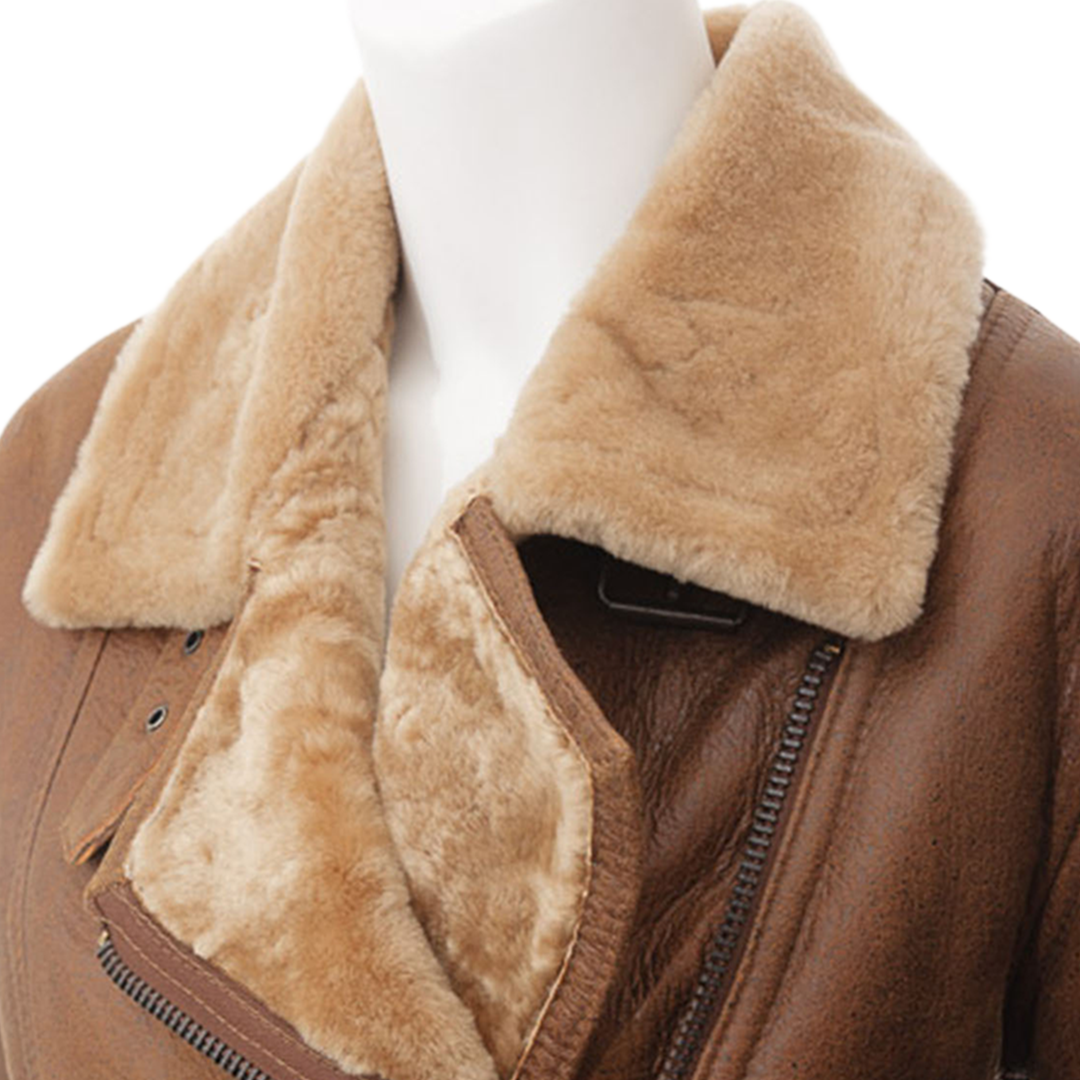 Women’s Tan Bomber Sheepskin Leather Flying Jacket