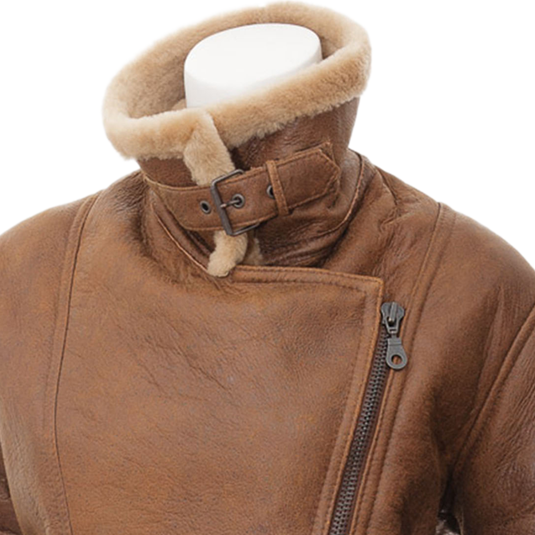 Women’s Tan Bomber Sheepskin Leather Jacket