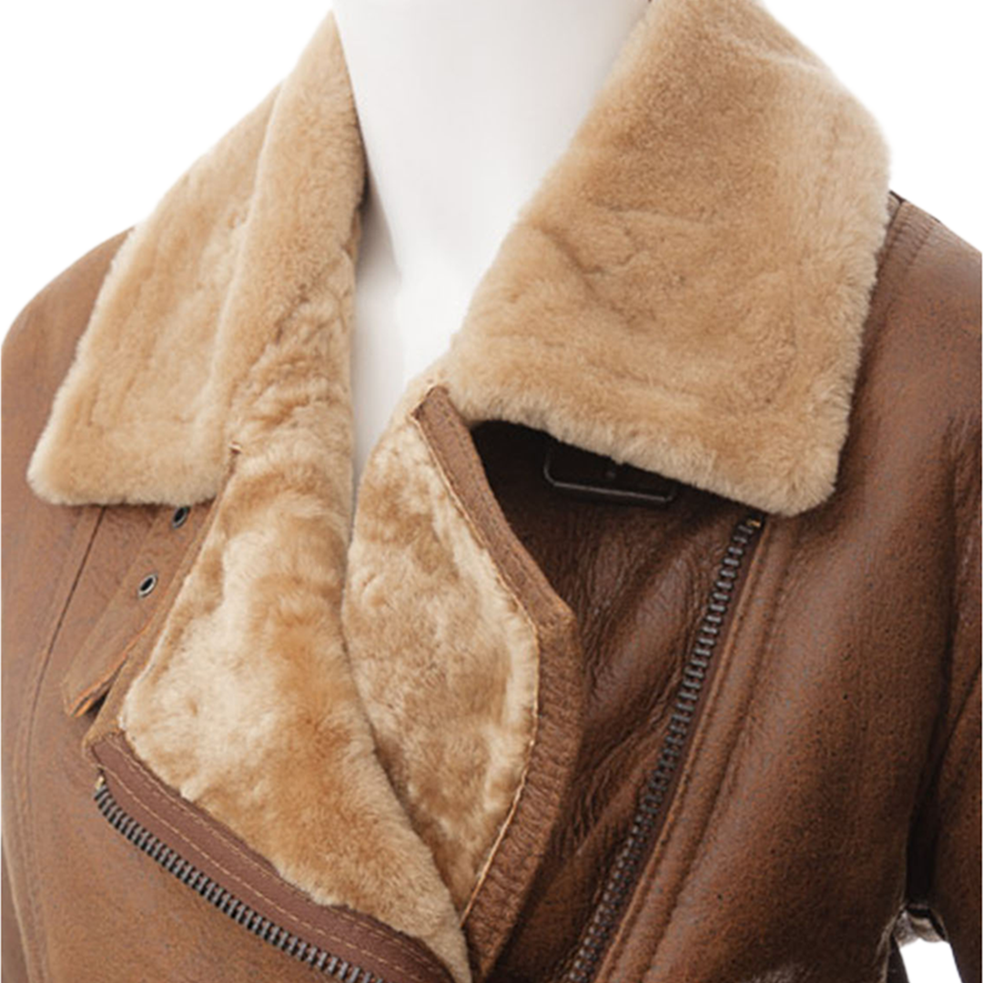 Women’s Tan Bomber Sheepskin Leather Jacket