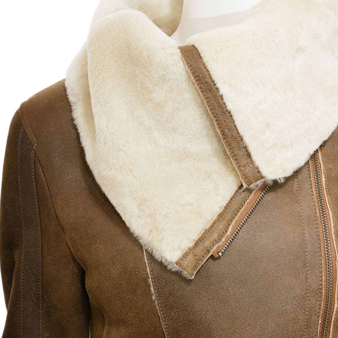 Women’s Tan Bomber Sheepskin Leather Jacket
