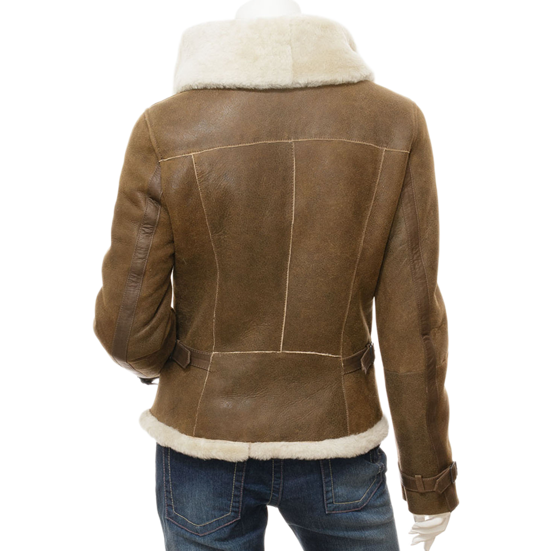 Women’s Tan Bomber Sheepskin Leather Jacket