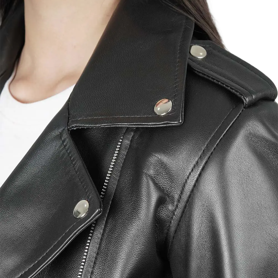 Women's Asymmetrical Black Real Leather Biker Jacket