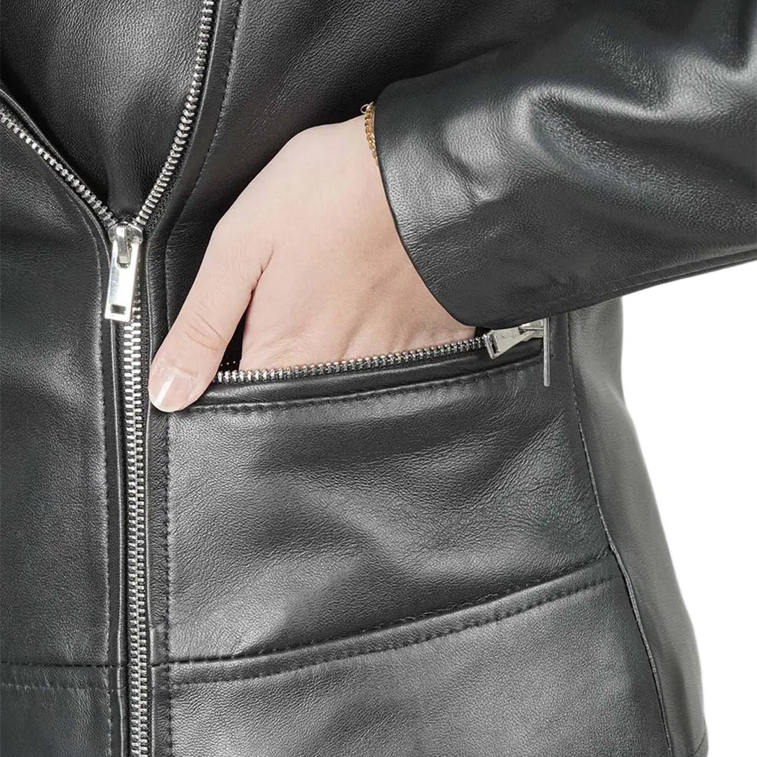 Women's Asymmetrical Black Real Leather Biker Jacket