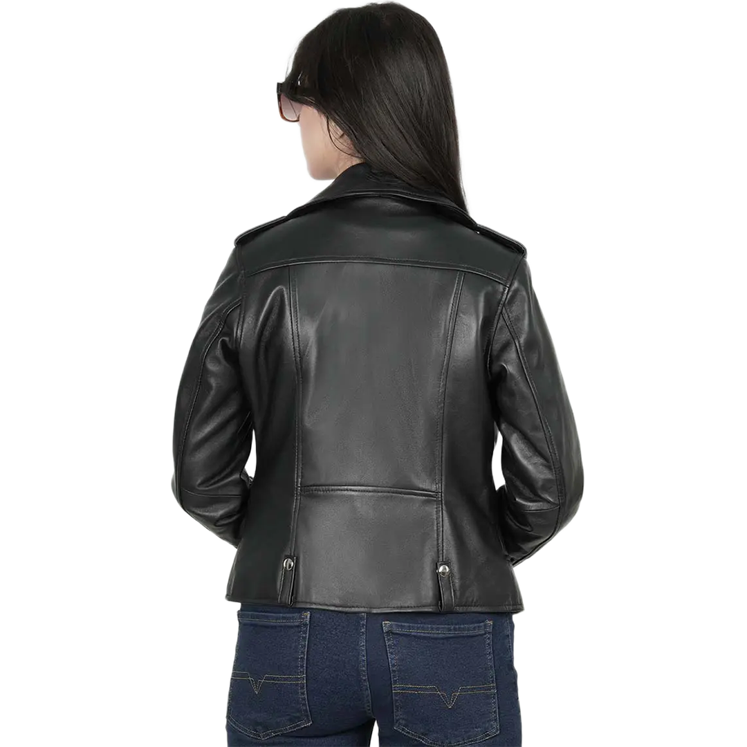 Women's Asymmetrical Black Real Leather Biker Jacket