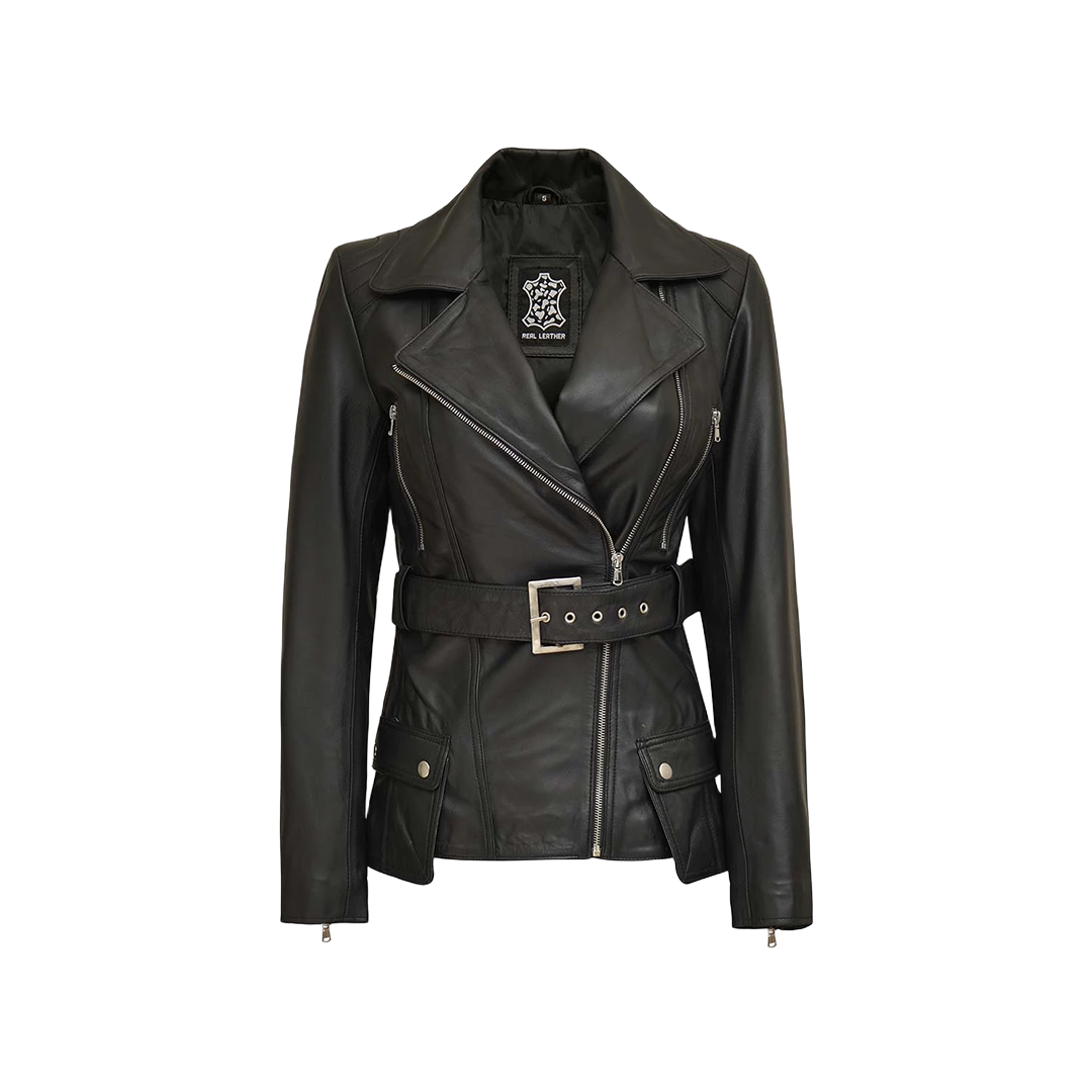 Women's Asymmetrical Black Leather Jacket