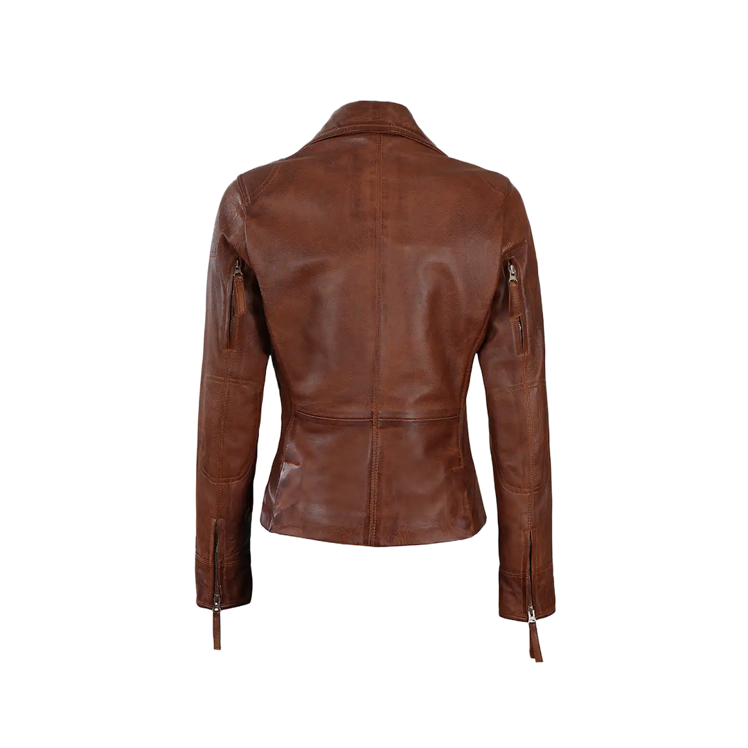 Women's Asymmetrical Cognac Brown Leather Jacket