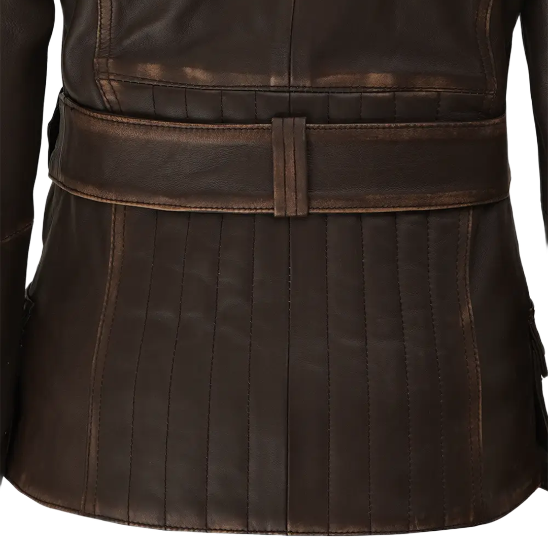 Women's Asymmetrical Distressed Vintage Brown Belted Leather Jacket