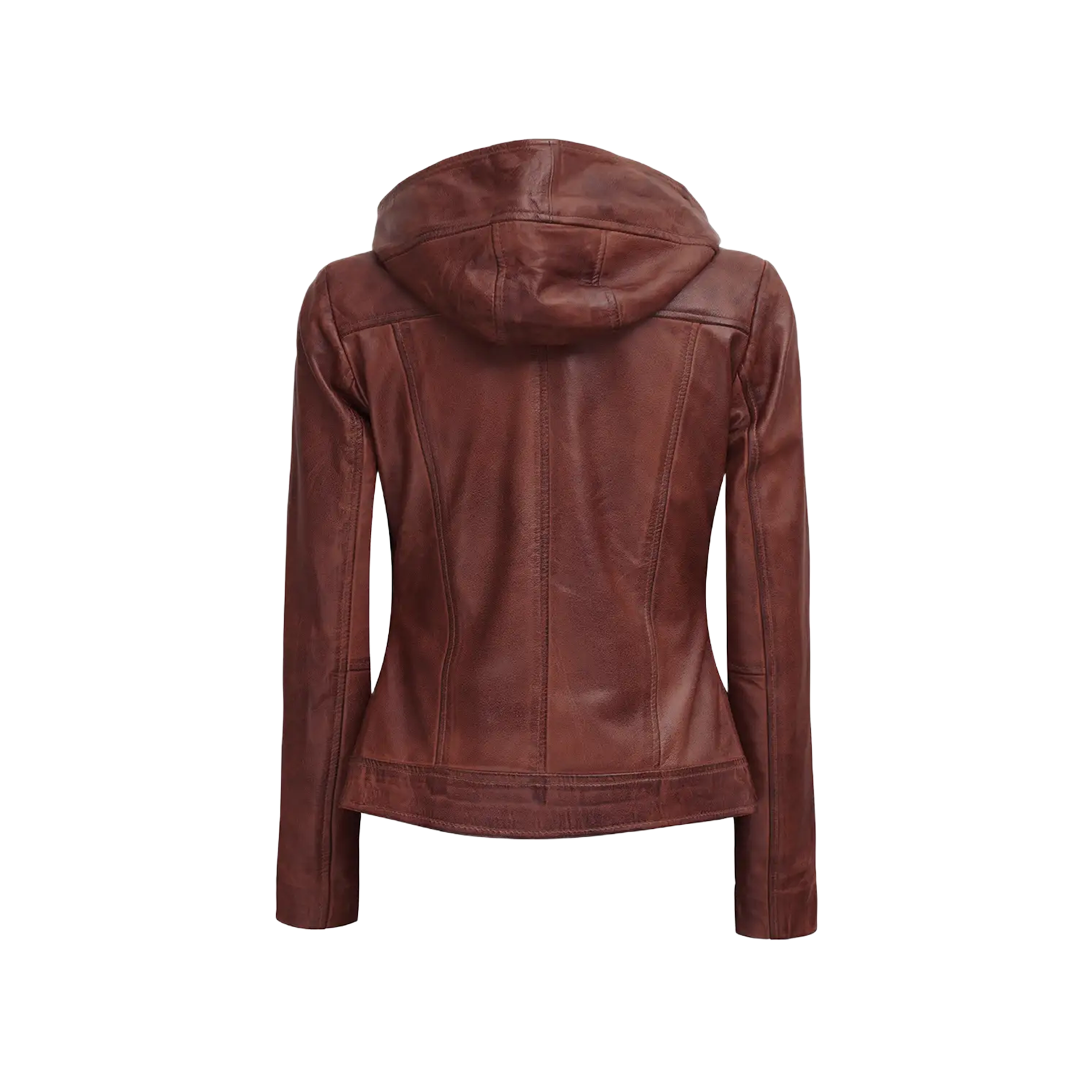 Women's Asymmetrical Motorcycle Leather Jacket with Hood