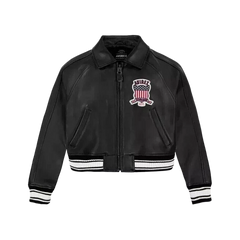 Women's Avirex USA Crop Style Black Icon Cowhide Leather Bomber Biker Jacket
