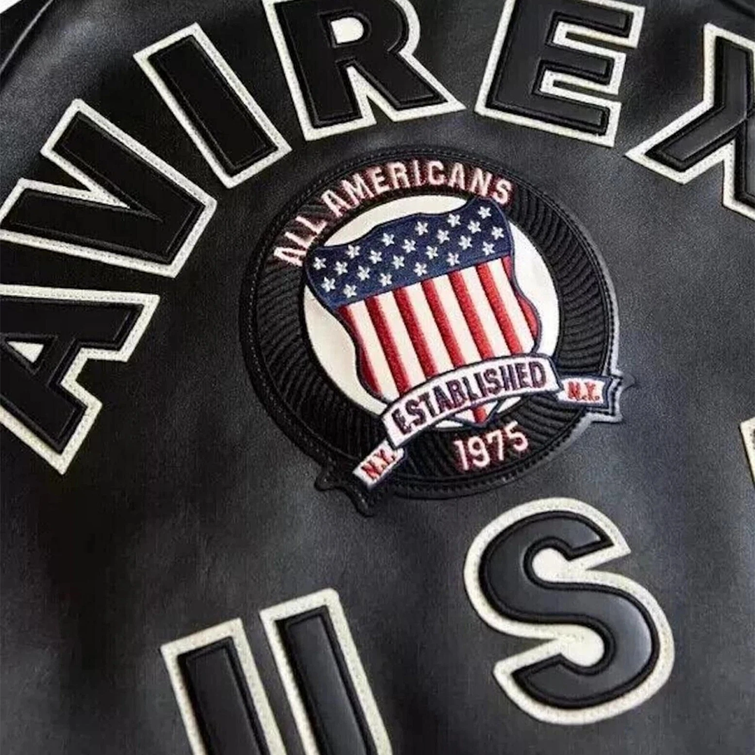 Women's Avirex USA Crop Style Black Icon Cowhide Leather Bomber Biker Jacket