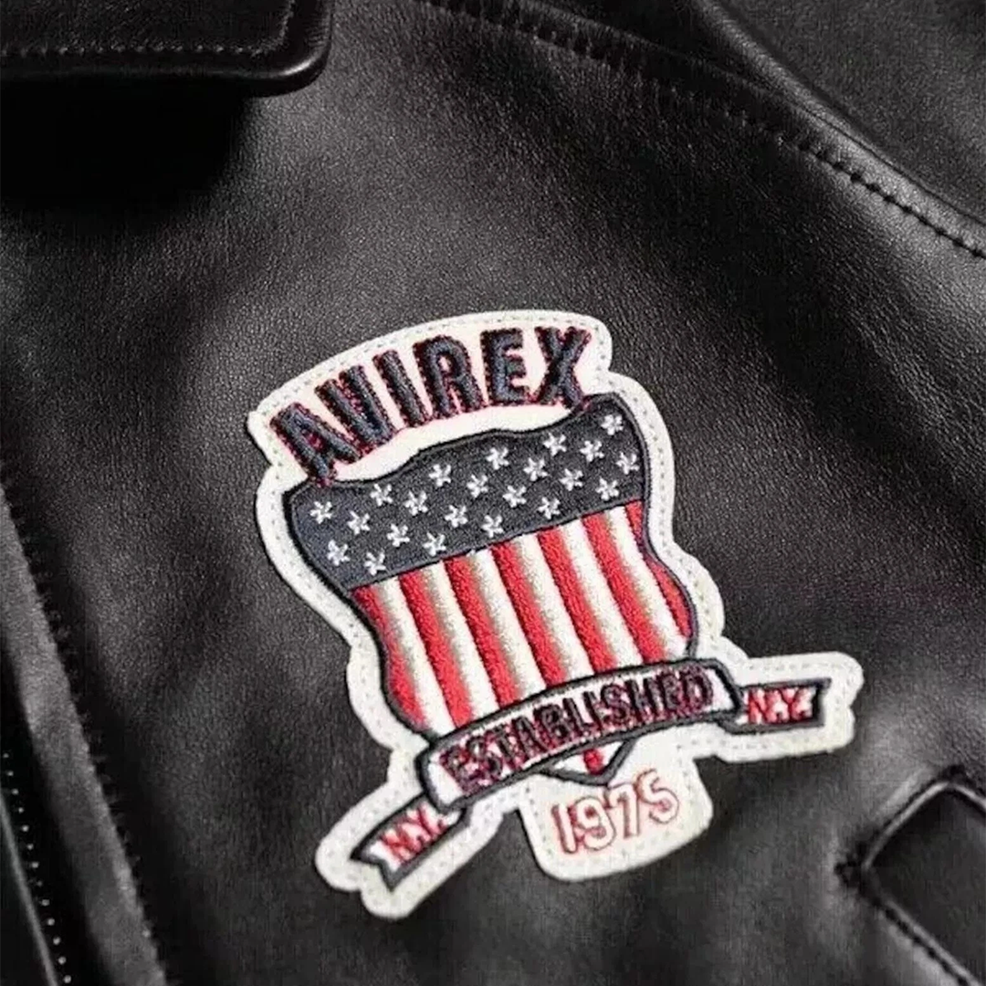 Women's Avirex USA Crop Style Black Icon Cowhide Leather Bomber Biker Jacket