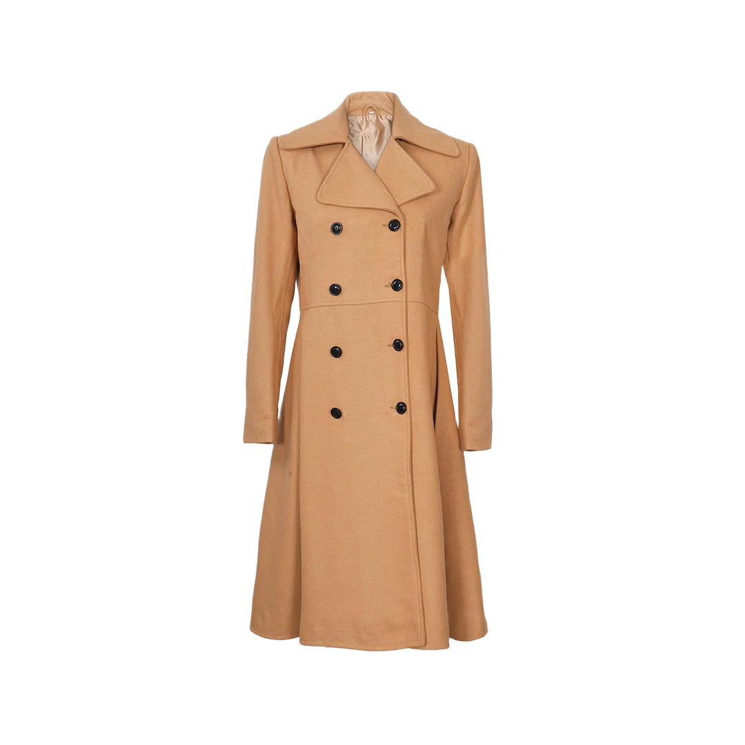 Women's Beige Double-Breasted Wool Overcoat