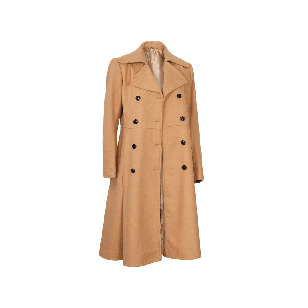 Women's Beige Double-Breasted Wool Overcoat