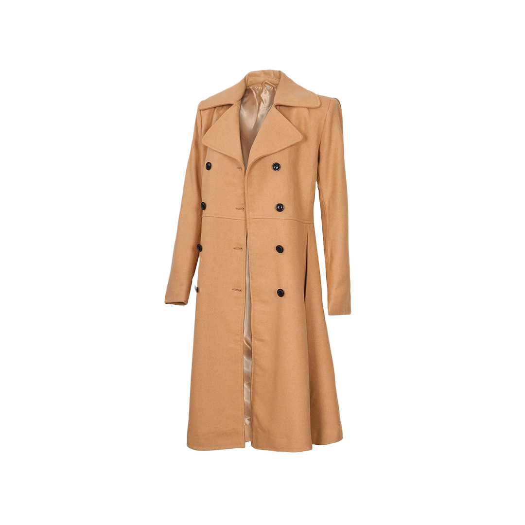 Women's Beige Double-Breasted Wool Overcoat