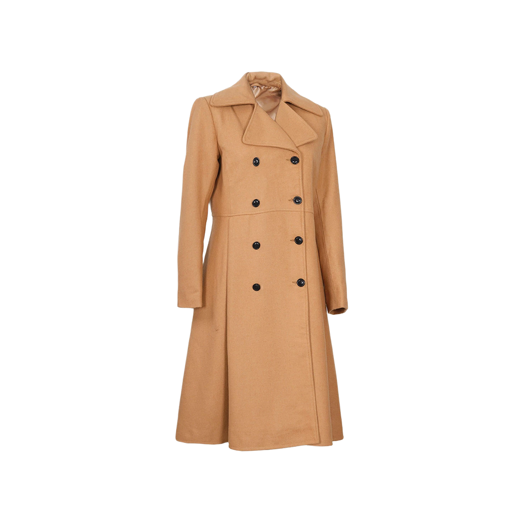 Women's Beige Double-Breasted Wool Overcoat