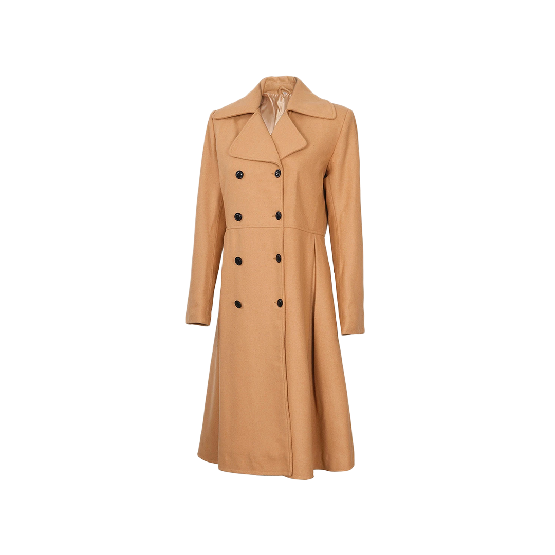 Women's Beige Double-Breasted Wool Overcoat