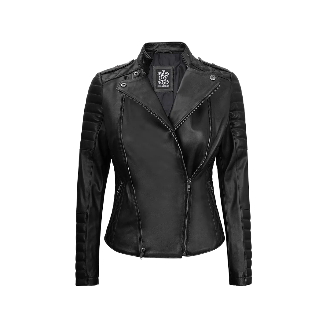 Women's Biker Asymmetrical Black Leather Jacket
