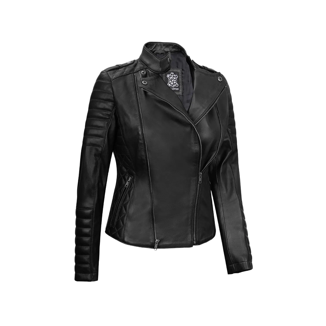 Women's Biker Asymmetrical Black Leather Jacket