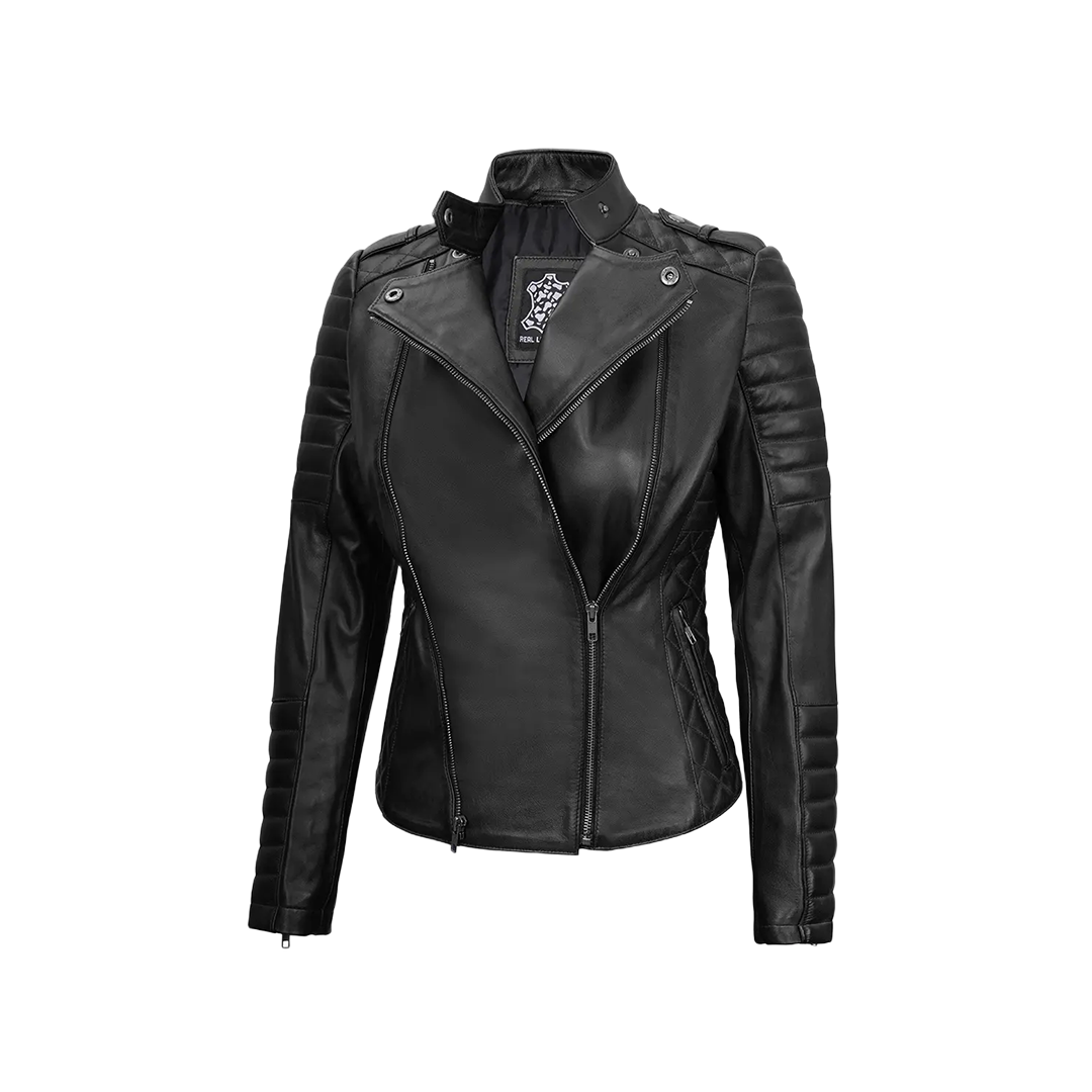 Women's Biker Asymmetrical Black Leather Jacket