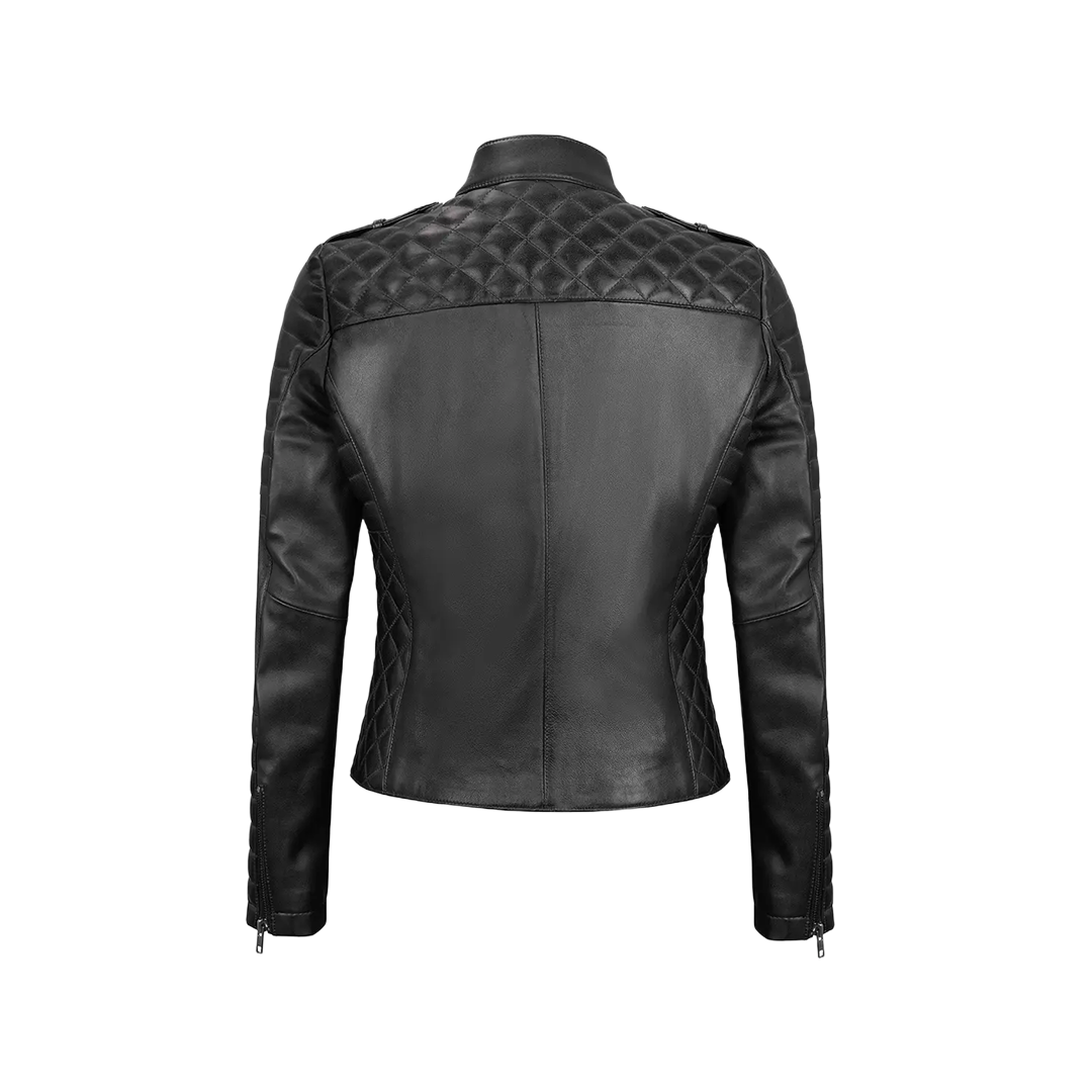 Women's Biker Asymmetrical Black Leather Jacket