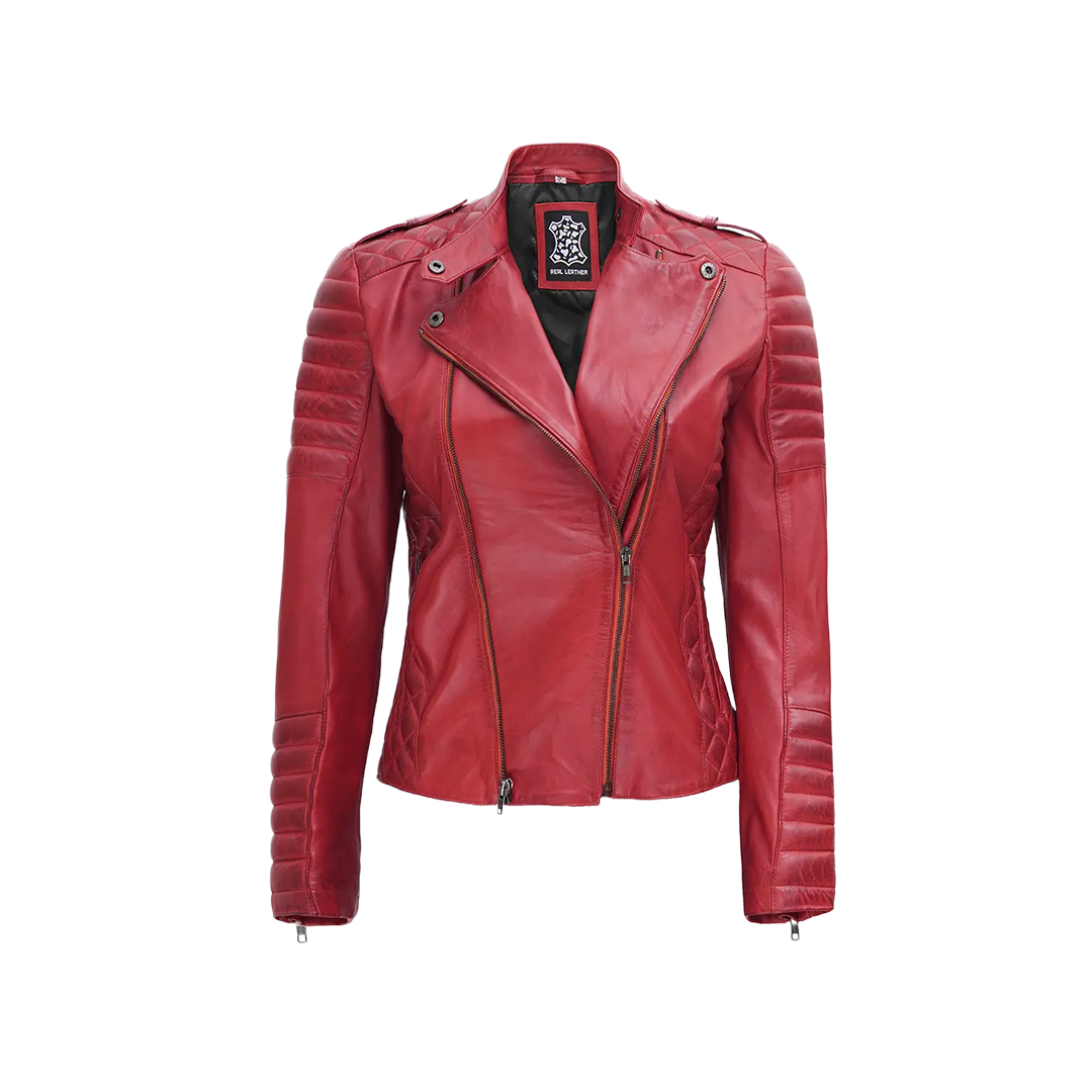 Women's Biker Asymmetrical Red Leather Jacket