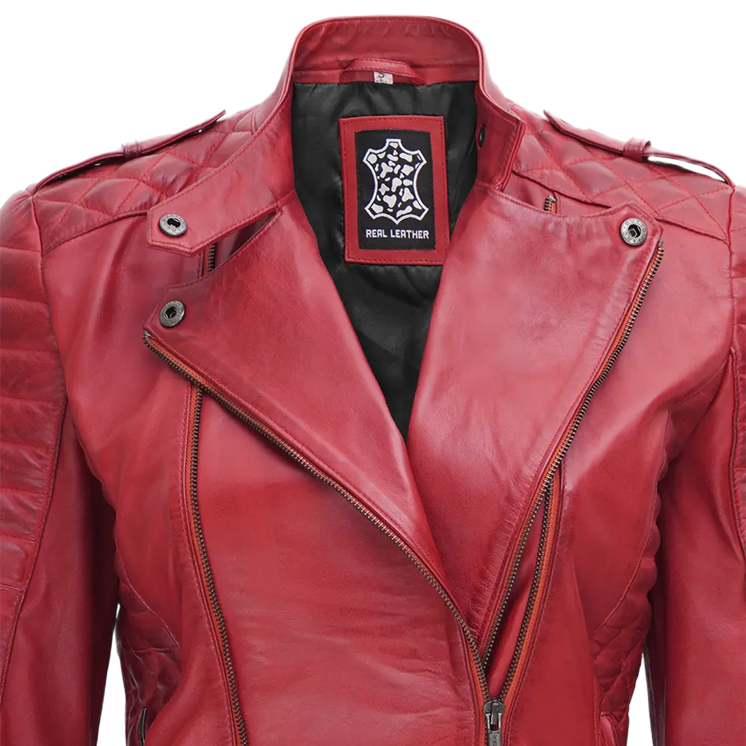 Women's Biker Asymmetrical Red Leather Jacket