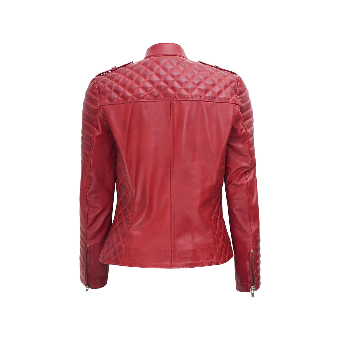 Women's Biker Asymmetrical Red Leather Jacket
