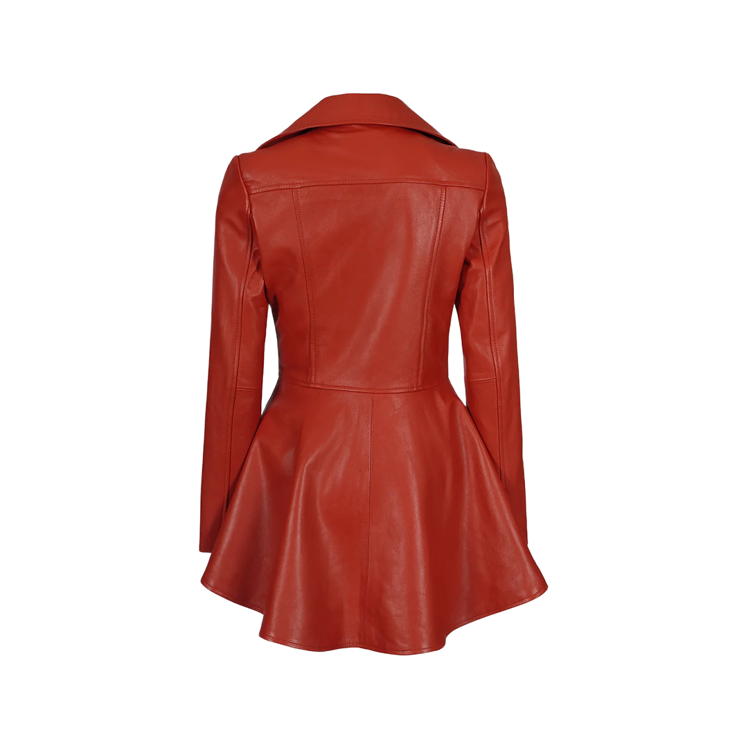 Women's Biker Style Red Leather Peplum Jacket