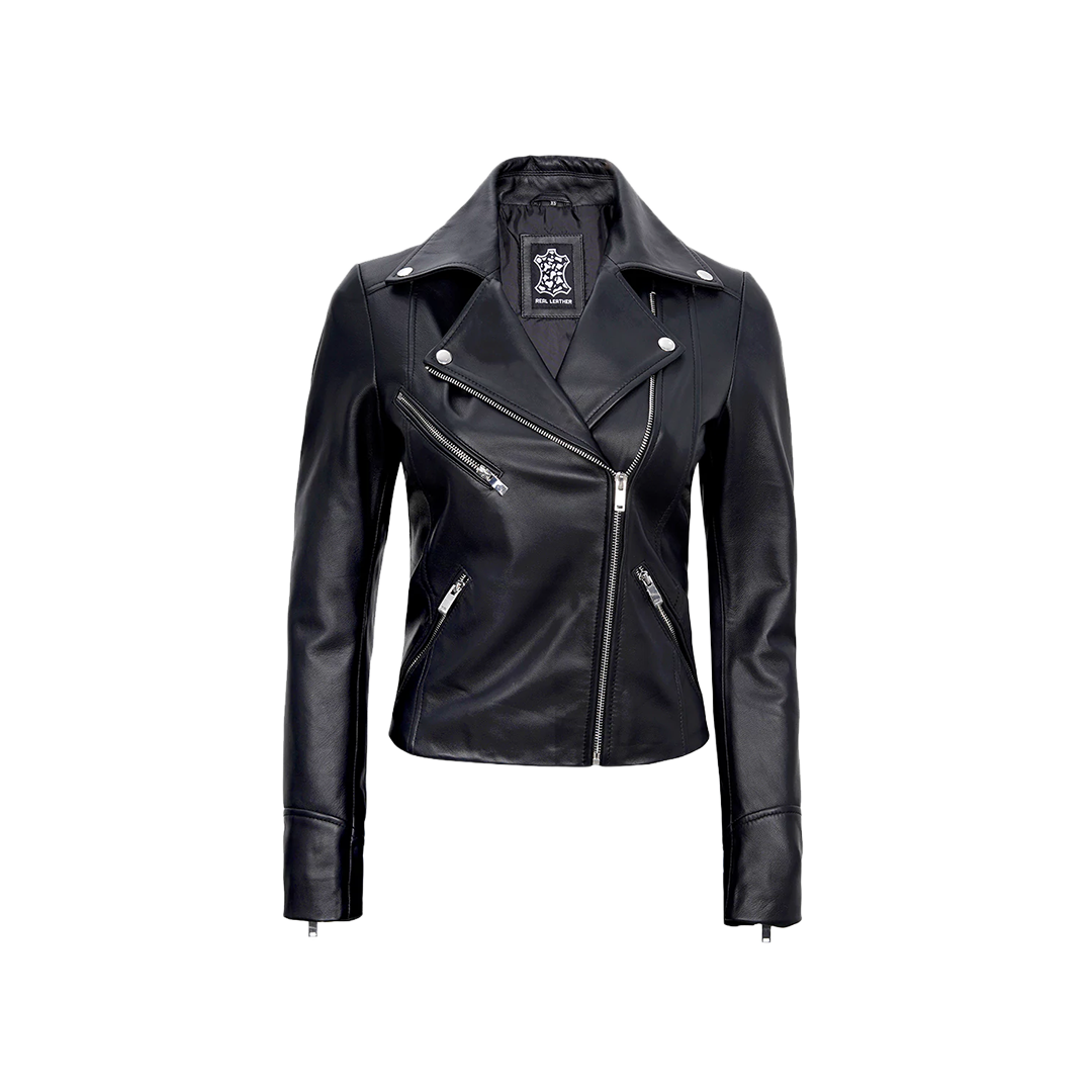 Women's Black Asymmetrical Real Leather Motorcycle Jacket