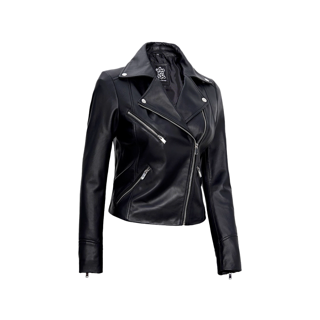 Women's Black Asymmetrical Real Leather Motorcycle Jacket