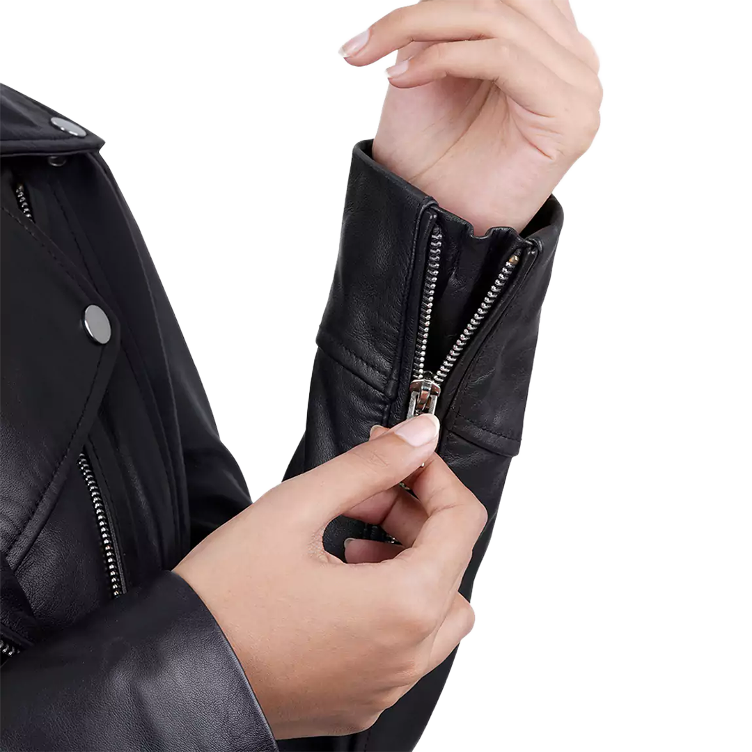Women's Black Asymmetrical Real Leather Motorcycle Jacket