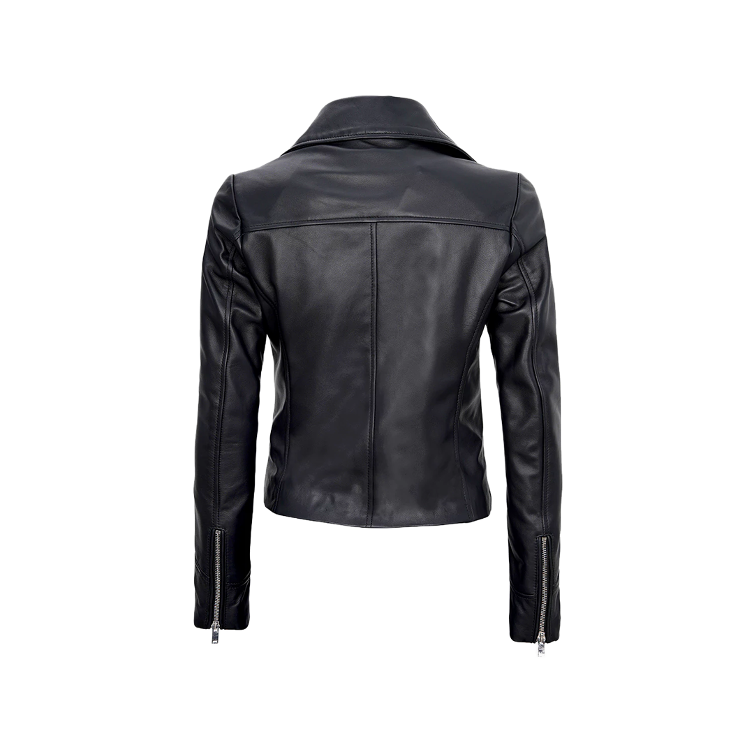 Women's Black Asymmetrical Real Leather Motorcycle Jacket