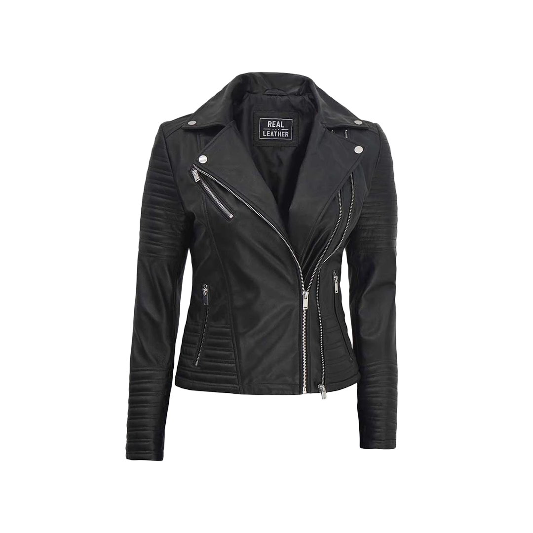 Women's Black Asymmetrical Motorcycle Leather Biker Jacket